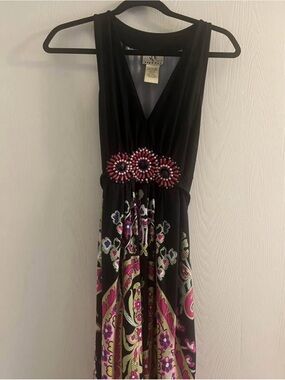Ice Black Maxi Dress with Pink Beaded Waist
